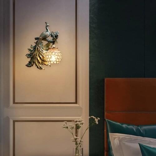 American-style Vintage Peacock Wall Light Lamp Modern Creative Led Sconce for Bedroom Living Room Corridor Wall Decor Luminaire