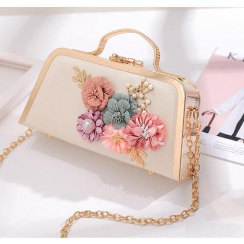Women Message Small Bag Korean Portable Banquet Lady Bags Dress Clutch Female Crossbody Three-dimensional Flowers Dinner Bag
