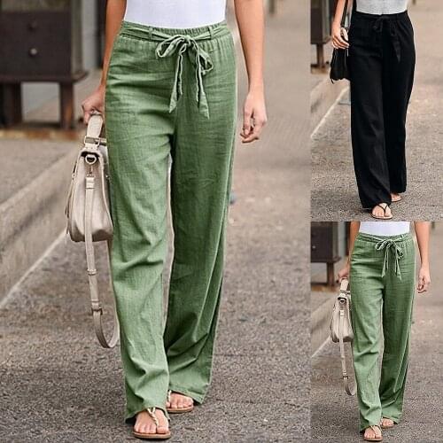 2021 Women Pants Linen Cotton Casual Pants Solid Harajuku Green Trousers Summer Female Ankle-length Length Trousers