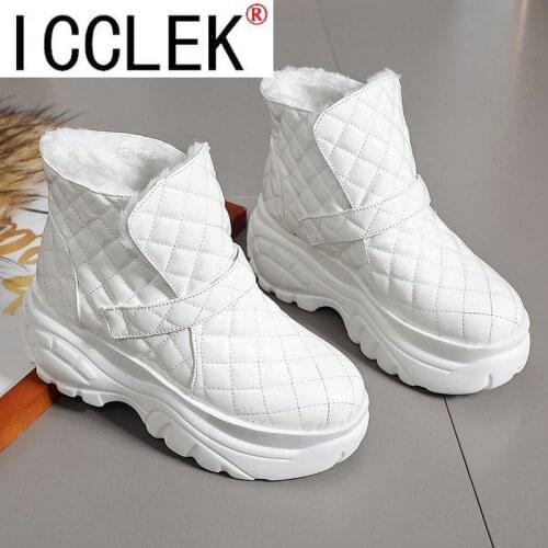 ICCLEK Platform Sneakers Winter Warm Shoes Women Snow Boots 2021 New Female Causal Shoes White Ankle Boots Sneakers