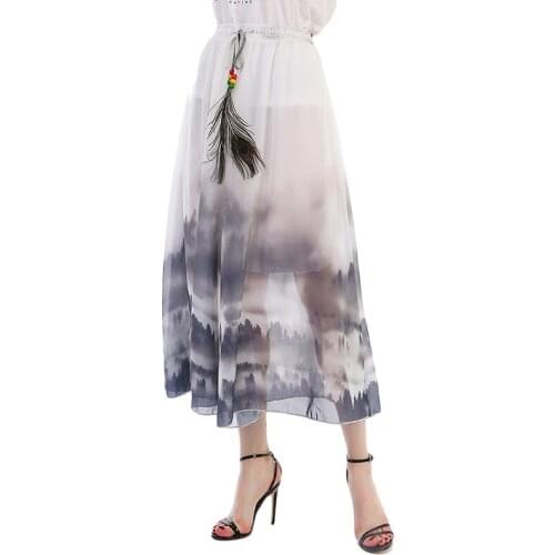 Women Skirts 2021 Flower Print Midi Skirt High Waist Pleated Skirt Summer Chic Vacation Skirt Ladies Holiday Skirts Ropa Mujer