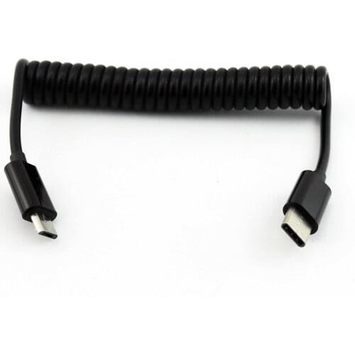 1x USB 3.1 Type C Male To Mini / Micro Male Plug Spiral Coiled Data Sync Charger Connector Cable 1m Black