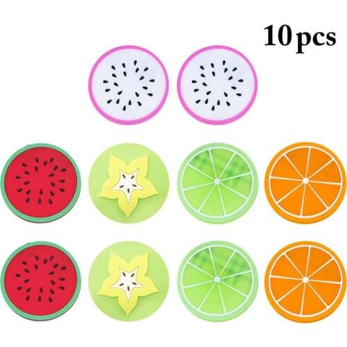 Hot 10pcs Round Coaster Fruit Shape Silicone Cup Pad Slip Insulation Pad Cup Mat Pad Tea Coffee Mug Drink Holder Coaster