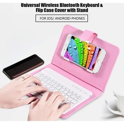 4.5''-6.8'' Portable Mobile Wireless Bluetooth Keyboard Leather Case Protective Cover iPhone Android Phone Flip Holster Dropship