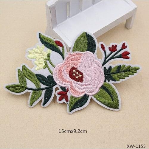 50pcs/lot Morning Glory Peony Flower Embroidery Patches Letters Clothing Decoration Accessories Diy Iron Heat Transfer Applique