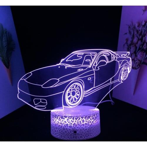 Car Series Two-Seater Sports Car With Tail Wing Pattern 3D LED Lamp Acrylic Light Guide Plate Night Light for Home Deocration