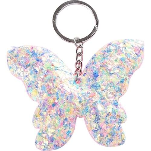 Butterfly Keychain Sequins Keyring Pendants for Women Bags Car Key Phone Accessories