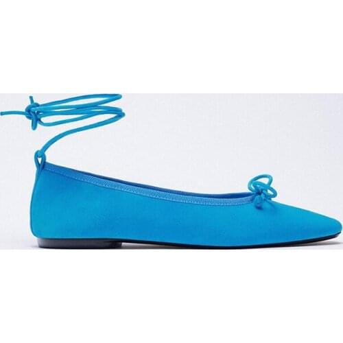 New Design Spring Autumn For Women 2021 Lovely Square Toe Ankle Strap Lace Ballet Shoes Soft Comfortable Blue Black Flats