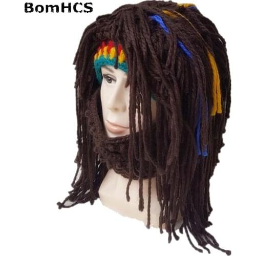 BomHCS Fashion Funny Jamaican Wig Beanie & Mask Crazy Beggar Beard Hat 100% Handmade Knitted Cap Gift
