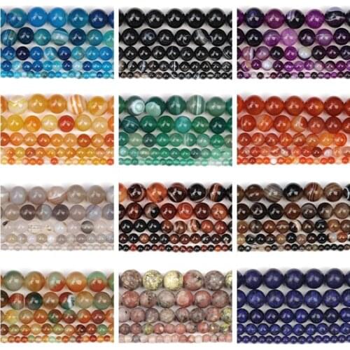 MINHIN Natural Stone Beads Stripe Onyx Agates Round Loose Beads 4 6 8 10 12MM Multicolors Smooth DIY Beads for Jewelry Making