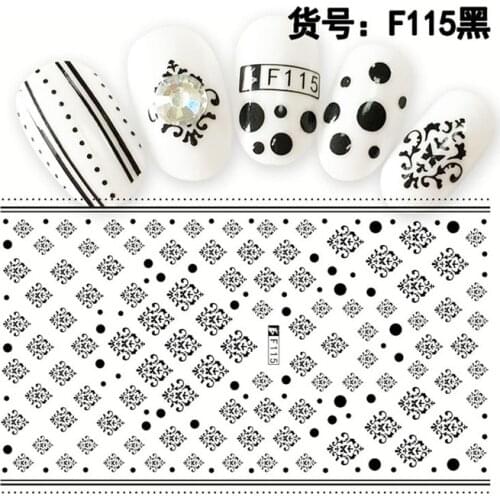 Black and white two-color ant font flower back glue nail stickers art nail decoration accessories nail stickers 10PCS