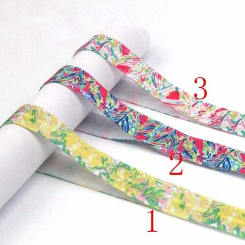 100yards/lot 5/8" heat transfer flower flora printed foe fold over elastic for girl hair ties DIY accessories welcome custom