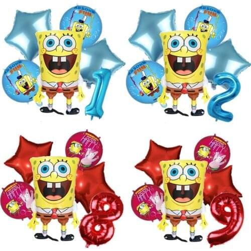 Sponge-Bob Blue Foil Balloons Party Supplies Red Kidsroom Decoration Boys Faovr Girl Gifts Birthday Party Decor Baby Shower