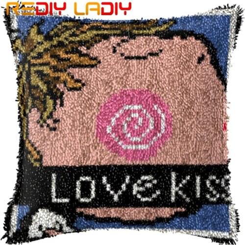 Latch Hook Cushion Love Kiss Boy Pre-Printed Canvas Cushion Cover Acrylic Yarn Crochet Pillow Case Kit Hobby & Crafts Home Decor