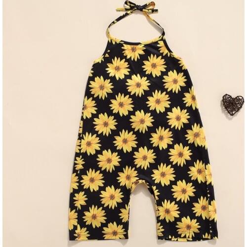 Summer Breathable Little Girls Jumpsuit Toddlers Floral Printing Hanging Neck Lace Up Backless Sleeveless Siamese Trousers