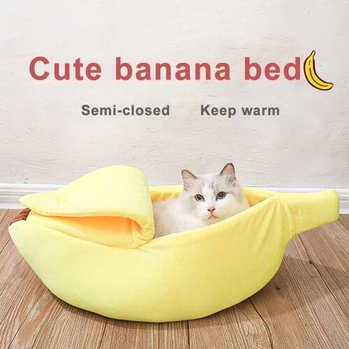 Cute Banana Cat Bed House Super Soft Pet Kennel Dog Warm Sleeping Basket Kitten Comfort Cushion For Cats Portable Cozy Cave