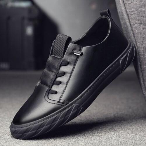 2021 Brand New Men Genuine Leather Casual Shoes High End Spring Trend Simple White Black Leisure Flat Skate Shoes Cool Loafers