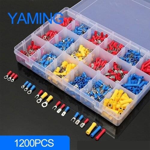 1200pcs with box Assorted Crimp Terminals Set Kits Insulated Electrical Wiring Connectors Cord Pin End Quick Male/Female Kit