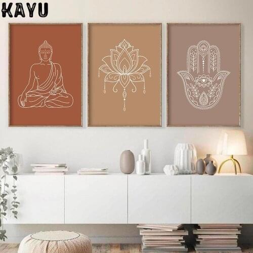 Mandala Buddha Lotus Neutral Colors Boho Wall Art Print Canvas Painting Poster Picture Zen Yoga Living Room Home Interior Decor