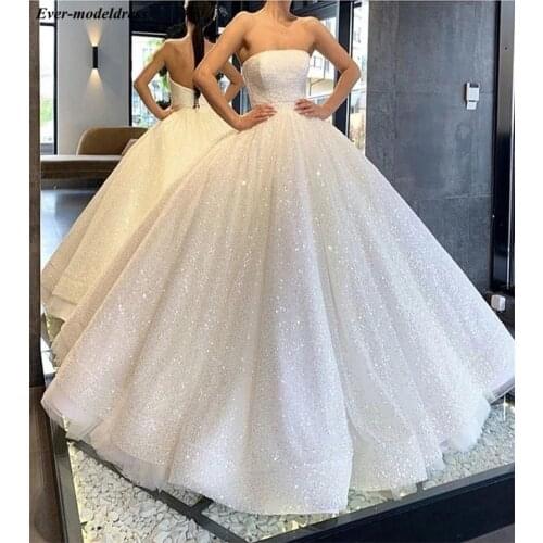 New Ball Gown Shiny Wedding Dresses Strapless Lace Up Princess Plus Size Bride Dress Sexy Backless Bridal Gowns Vestido De Noiva