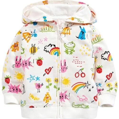 Baby Girl Clothes Toddler 2021 New Autumn Cotton Animal Rainbow Print Sweatshirt Hooded Zipper Sweater for Kids 2-7 Years