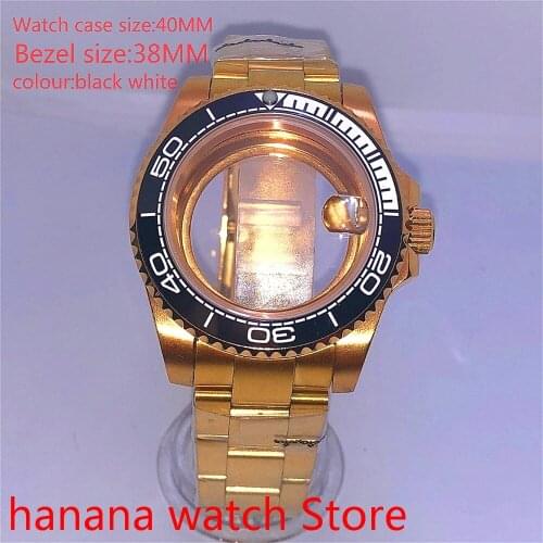 Suitable for NH35 36 Mingzhu2813 Miyata self-winding 40mm transparent back gold box series, with rotating black white bezel
