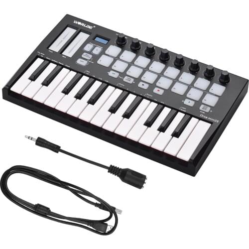 WORLDE Orca mini25 Portable 25-Key USB MIDI Keyboard Controller with 16 RGB Backlit Trigger Pads 8 Assignable Control Knobs