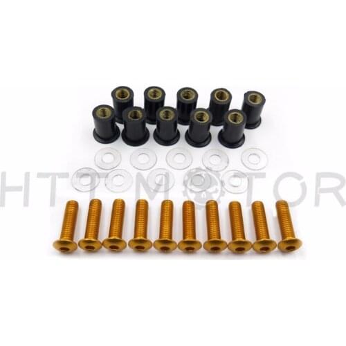 Aftermarket free shipping motorcycle parts 10pcs Motorcycle Windshield Windscreen Bolt Kit Well Nuts Bolts Washer Gold