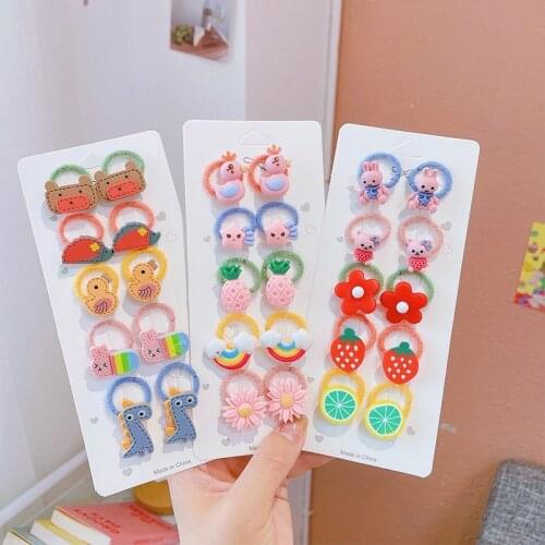10Pcs/Set Baby Sweet Color Hair Rings Girls Elastic Hair Bands Cute Hair Accessories Cartoon Floral Animal Children Small Rubber