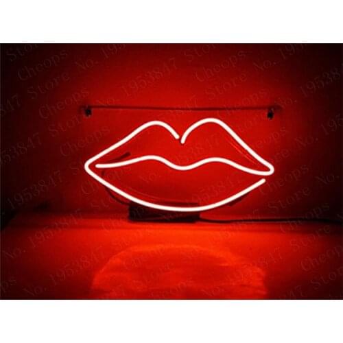 Christmas Gift Neon Signs Real Glass Tube Lip Kiss Beer Bar Pub Homeroom Girlsroom Party Decor 14x7