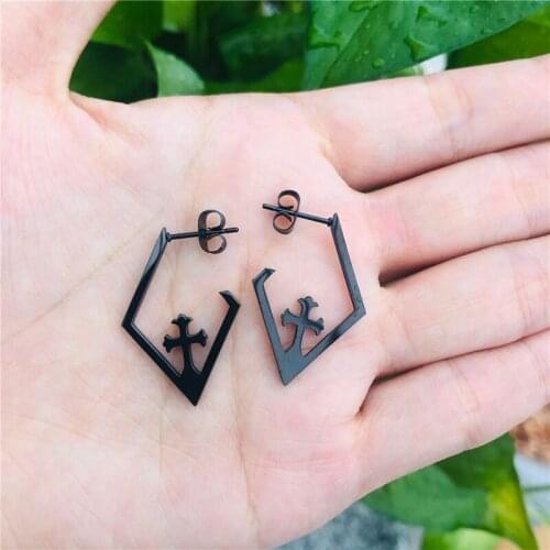 New Fashion Punk Hollow Black Cross Stud Earrings Wholesale 100% Stainless Steel Ear Studs Bricos Accessorie for Women Men