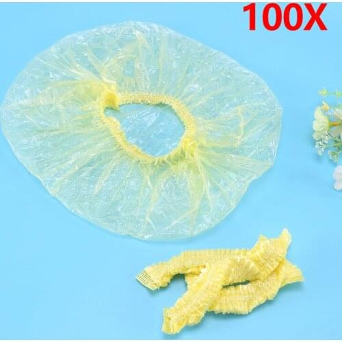 100PCS Disposable One-off Hotel Home Shower Bathing Clear Hair Elastic Caps Hats Spa Hair Salon Bathroom Shower Cap Bath Caps