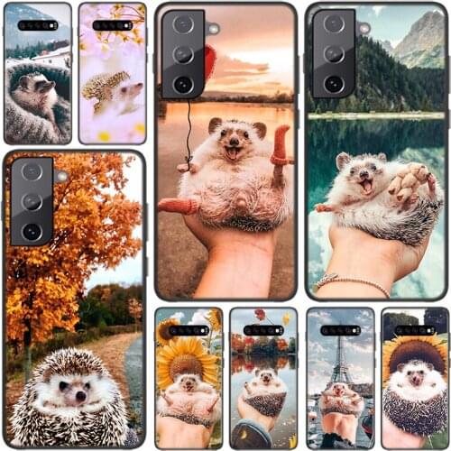 Silicone Cover Cute Hedgehog Outing For Samsung Galaxy S21 S20 FE Ultra S10 S10e Lite S9 S8 S7 S6 Edge Plus Phone Case