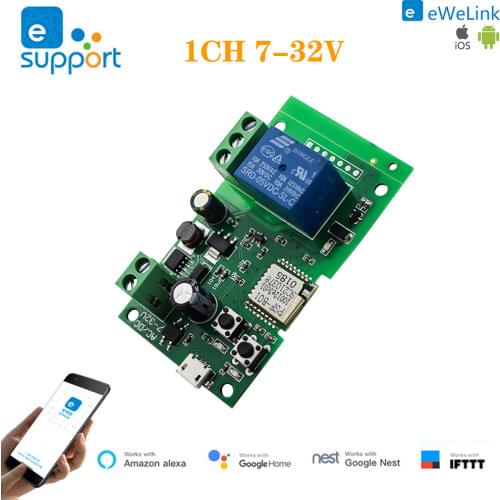 EWeLink Wifi Switch DC 5V 12v 24v 32v Inching/Self-Locking Wireless Relay Module Smart Home Automation for Door Access