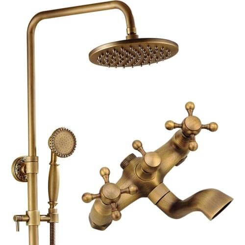 Antique Brass Carving Rainfall Shower Sets Faucet Mixer Tap With Tub Faucet Brass Bath Ceramic Shower Mixer Set Bathroom fixture