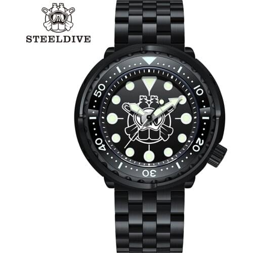Steeldive SD1975XP 2021 New Design PVD Black Case Stainless Steel 300m Waterproof Men Dive Watch NH35 Automatic