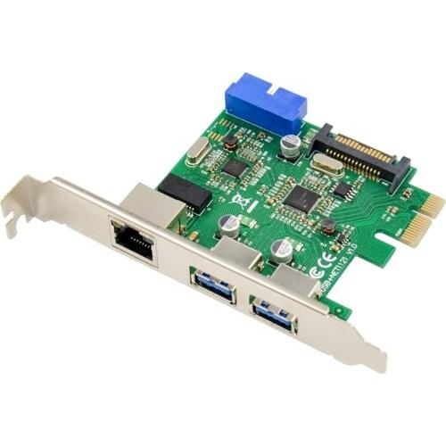 Super-Speed PCI-E to USB 3.0 + Gigabit RJ45 LAN Network Control Card Dual Chip Control nec chipset 2 port usb3.0 to pcie 1000M