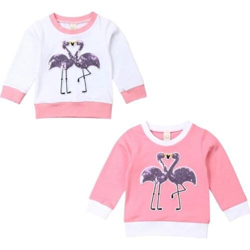 Baby Girl Hoodies 2019 Cute GirlTops Long Sleeve Flamingo Sequin Sweatshirt Autumn Clothes