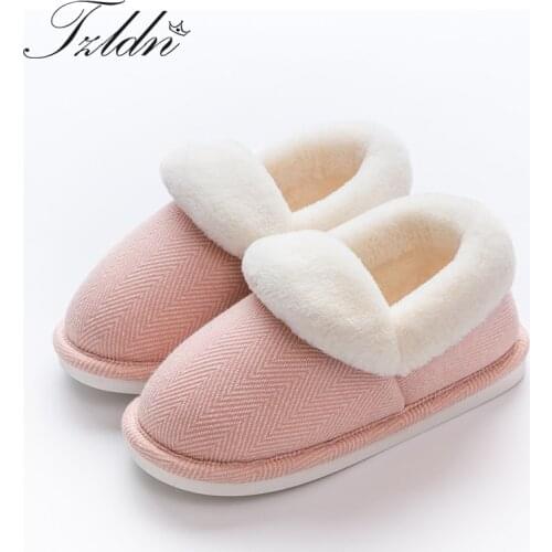 TZLDN Unisex Indoor Plush Slippers Handbag Winter Flat Shoes Woman Soft Sole Cotton Slipper Stripe Female House Bedroom Slippers