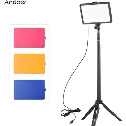 Andoer Upgraded USB LED Video Light Kit LED Fill Light 3200K-5600K+Tripod+4*Color Filters for Live Streaming Video Recording