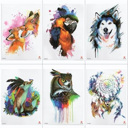 Waterproof Temporary Tattoo Sticker Samll Arm Sleeve Tattoo Fox Wolf Animal Full Flower Tatoo Body Art Tattoo