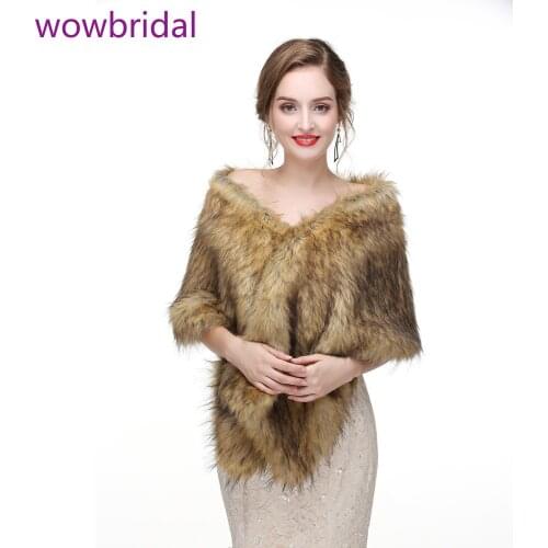 WOWBRIDAL Warm Faux Fur Winter Bridal Cape Wedding Cloaks Party Wraps Jacket Wrap Boleros De Encaje Boleros De Mujer