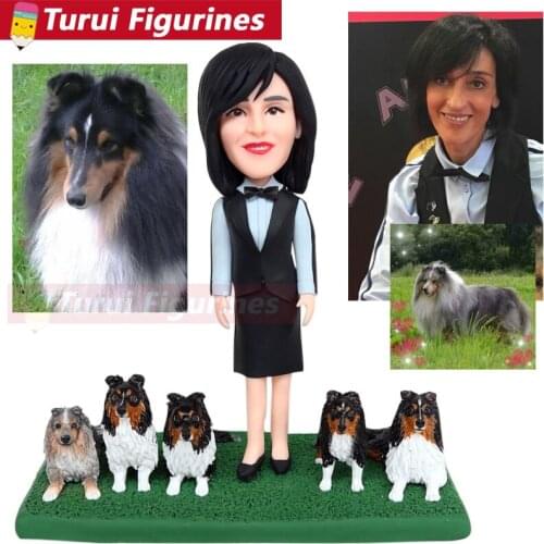 Women with dog figurines custom girls bobble head birthday gift for her personalized cake topper figurines sculpture