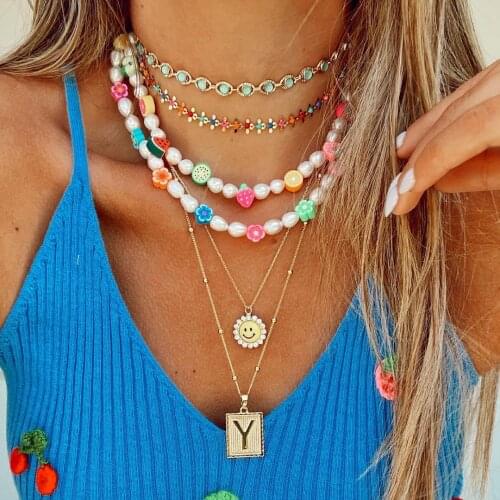 Vedawas INS Summer Layer Beaded Necklace for Women Bohemian Handmade Weave Daisy Collar Choker Necklace Holiday Jewelry Party