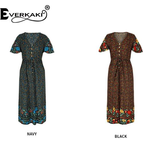 Everkaki Flower Print Bohemian Maxi Dresses Women Summer Beach Vacation Gypsy Oversize Boho Long Dress Female 2021 Clothing New