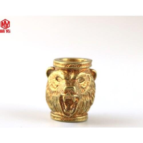 1PC Angry Bear Retro Brass Copper EDC Paracord Beads Lanyard Pendants Knife Beads Umbrella Rope Cord Beads Pendants