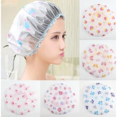 1Pcs Fashion Waterproof Wave Point Bath Cap Cartoon Fruit Shower Cap Elastic Lace High Quality Shower Caps Bathroom Accessories