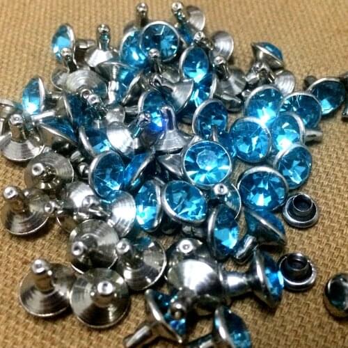 100Pcs/Lot 8mm Aquamarine Blue Acrylic Crystals Rhinestone Rivets Silver Nailhead Spots Blue Studs Fit For Shoes Belt DIY