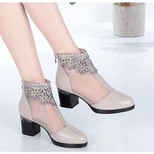 2021 fashion net boots new thick heel breathable womens shoes new large size cool boots mom high heel mesh sandals