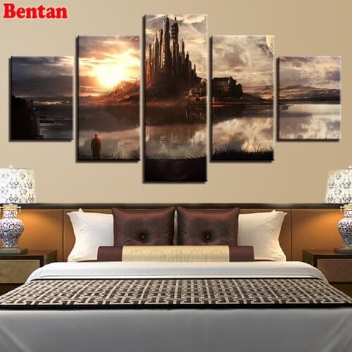 5 Pieces Cloud Town Castle 5d home decoration diamond painting full drill square round diamond embroidery cross stitch mosaic